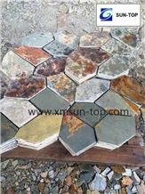 China Rust Slate Net Paste Paving/Random Slate Flagstone Mats/Rusty Slate Crazy Pavers/Rastic Irregular Slate Stone Flagmat/Cultural Stone Random Net Paste/Net Paste Slate Sets for Landscaping Paving