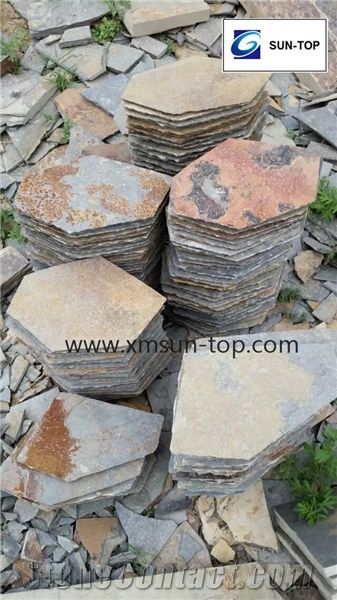 China Rust Slate Net Paste Paving/Random Slate Flagstone Mats/Rusty Slate Crazy Pavers/Rastic Irregular Slate Stone Flagmat/Cultural Stone Random Net Paste/Net Paste Slate Sets for Landscaping Paving