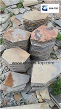 China Rust Slate Net Paste Paving/Random Slate Flagstone Mats/Rusty Slate Crazy Pavers/Rastic Irregular Slate Stone Flagmat/Cultural Stone Random Net Paste/Net Paste Slate Sets for Landscaping Paving