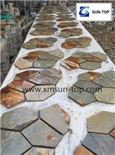 China Rust Slate Net Paste Paving/Random Slate Flagstone Mats/Rusty Slate Crazy Pavers/Rastic Irregular Slate Stone Flagmat/Cultural Stone Random Net Paste/Net Paste Slate Sets for Landscaping Paving