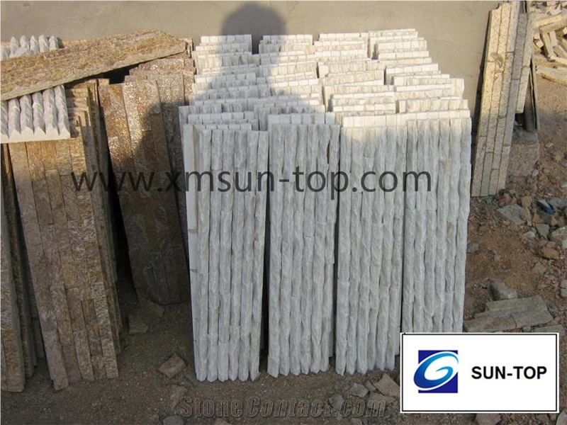 White Quartzite Peak Shape Cultured Stone/White Quartzite Wall Cladding Stone/ Stacked Stone Veneer/ White Quartzite Stacked Stone Peak Shape/White Peak Stone Culture Ledge Stone Wall Cladding