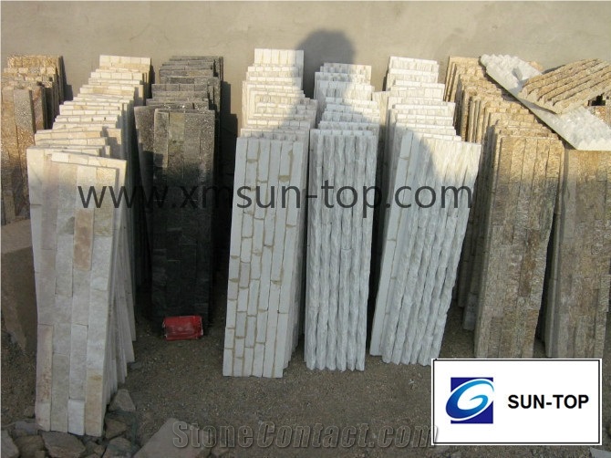 White Quartzite Peak Shape Cultured Stone/White Quartzite Wall Cladding Stone/ Stacked Stone Veneer/ White Quartzite Stacked Stone Peak Shape/White Peak Stone Culture Ledge Stone Wall Cladding