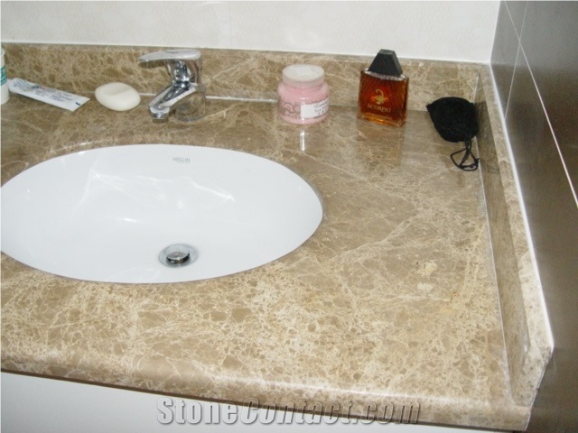 Marble Emperador Light Bathroom Vanity Top 1 1 /4" Laminated Full Bullnose Edge