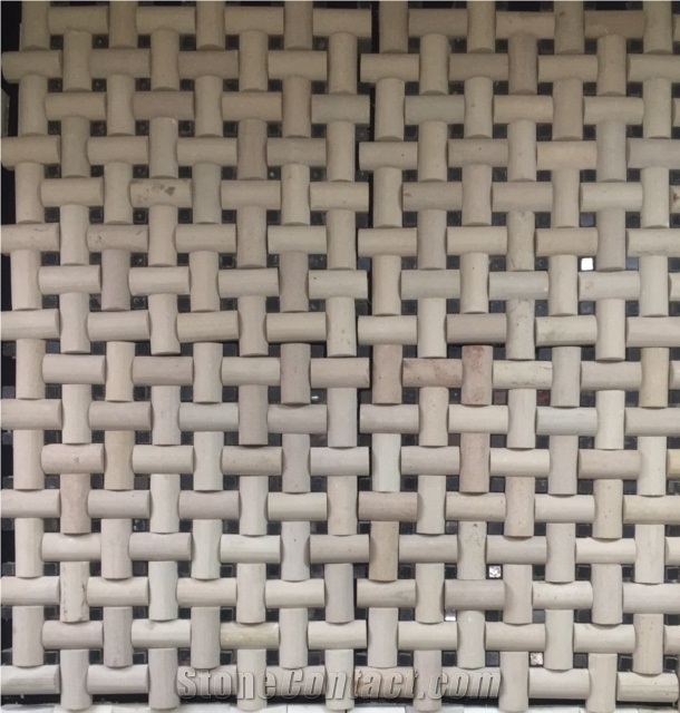Shree Crystal Cosmic Beige Marble Basketweave Mosaic