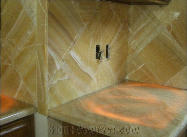 Natural Stone Backlit Polished Honey Onyx Kitchen Countertop