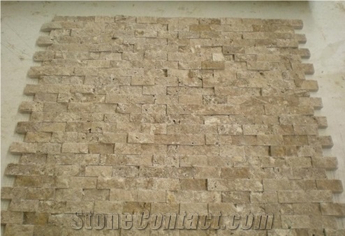 Noce Travertine Split Face Mosaic, Brown, Chocolate Travertine