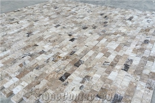 Philadelphia Travertine Split Face Mosaic, Cultured Stone, Ledge