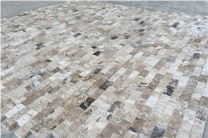Philadelphia Travertine Split Face Mosaic, Cultured Stone, Ledge