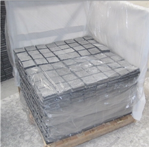 China Black Basalt Cube Stone , Black G684, Black Pearl, Fuding Black, Black Basalt Stone, Brick Paving Tile On Mesh, Mesh Paver