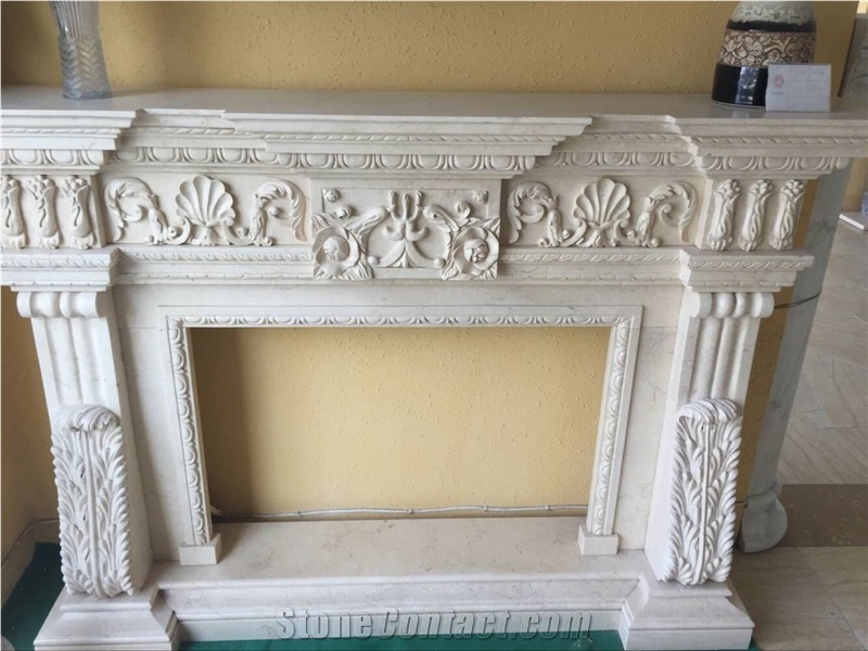 Galala Beige Marble Fireplace, Beige Fireplace, Mantel, Firehearth