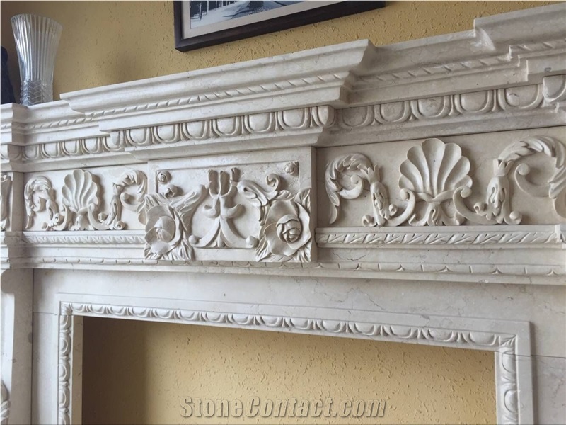 Galala Beige Marble Fireplace, Beige Fireplace, Mantel, Firehearth
