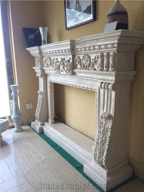 Galala Beige Marble Fireplace, Beige Fireplace, Mantel, Firehearth