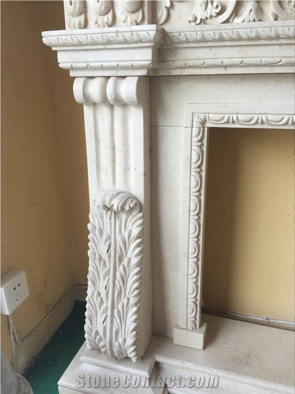 Galala Beige Marble Fireplace, Beige Fireplace, Mantel, Firehearth