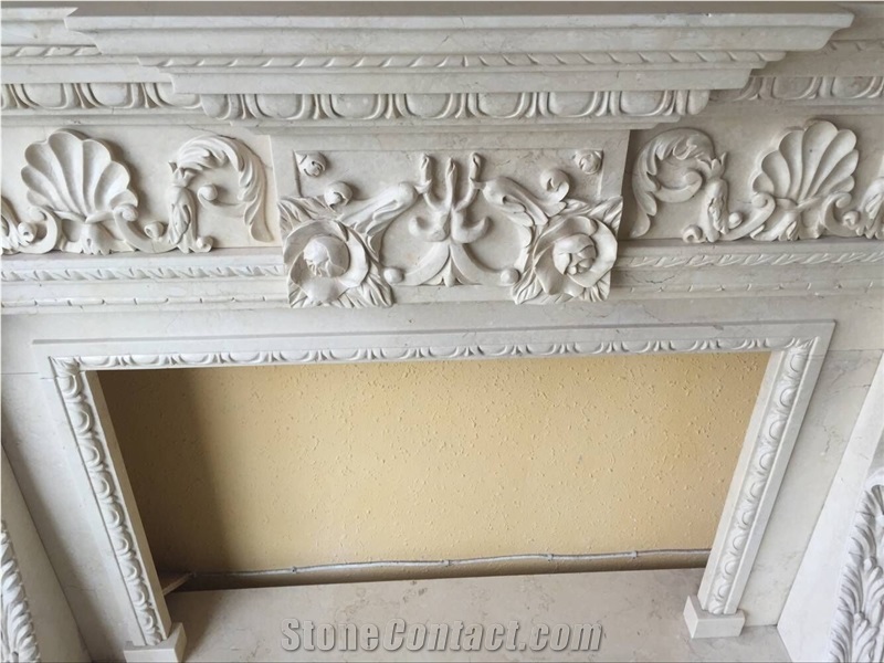 Galala Beige Marble Fireplace, Beige Fireplace, Mantel, Firehearth