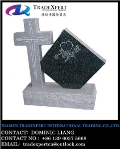 Black Granite Cross Tombstones, Engraved Monument