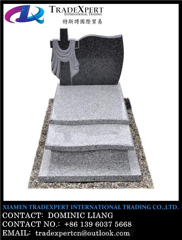 Granite European Style Headstone for Cemetery, Carving Single Tombstone & Monument Design