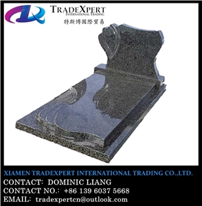 Granite European Style Headstone for Cemetery, Carving Single Tombstone & Monument Design