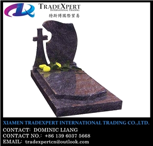 Granite European Style Headstone for Cemetery, Carving Single Tombstone & Monument Design