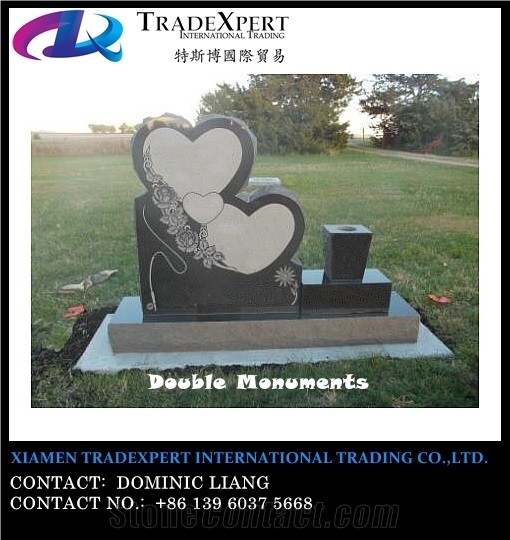 Western Style Double Monuments & Granite Engraved Family Tombstones, Heart Headstones