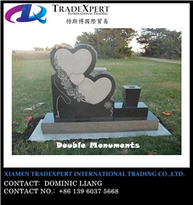 Western Style Double Monuments & Granite Engraved Family Tombstones, Heart Headstones Western Style Double Monuments & Granite Engraved Family Tombstones, Heart Headstones