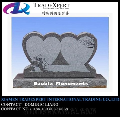 Western Style Double Monuments & Granite Engraved Family Tombstones, Heart Headstones