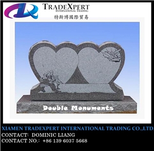 Western Style Double Monuments & Granite Engraved Family Tombstones, Heart Headstones