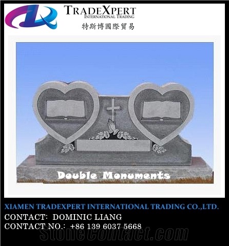 Western Style Double Monuments & Granite Engraved Family Tombstones, Heart Headstones