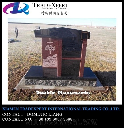 Western Style Double Monuments & Granite Engraved Family Tombstones, Heart Headstones