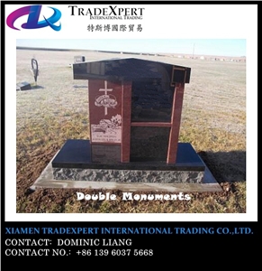 Western Style Double Monuments & Granite Engraved Family Tombstones, Heart Headstones