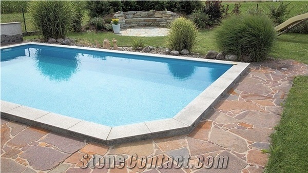 Grey Granite Pool Coping, Multicolor Slate Flagstone Pavers