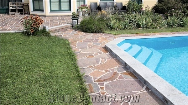 Grey Granite Pool Coping, Multicolor Slate Flagstone Pavers