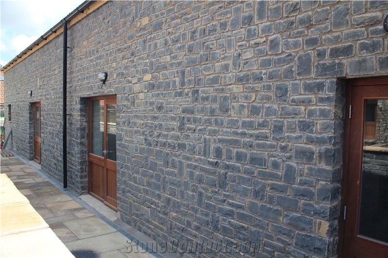 Blue Lias Limestone Masonry Site at Priddy, Grey Limestone Building Stone, Walling Tiles