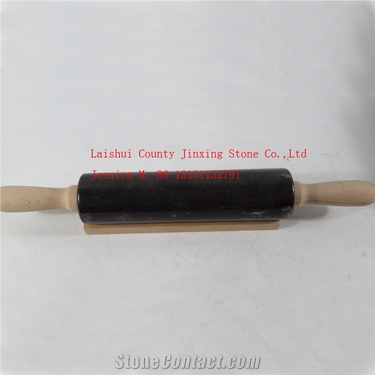 Black Marble Rolling Pin with Wooden Handles and Cradle /Black Marble Rolling Pins with Wood Base