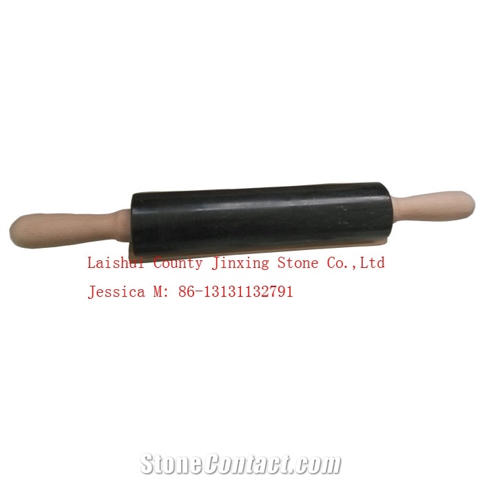 Black Marble Rolling Pin with Wooden Handles and Cradle /Black Marble Rolling Pins with Wood Base