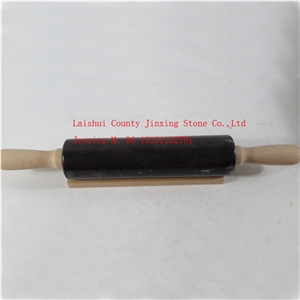 Black Marble Rolling Pin with Wooden Handles and Cradle /Black Marble Rolling Pins with Wood Base