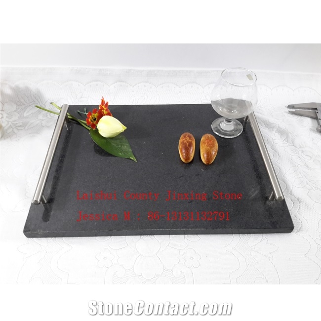 Black Marble Tray with Stainless Steel Handle