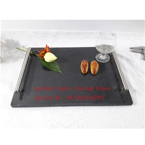 Black Marble Tray with Stainless Steel Handle