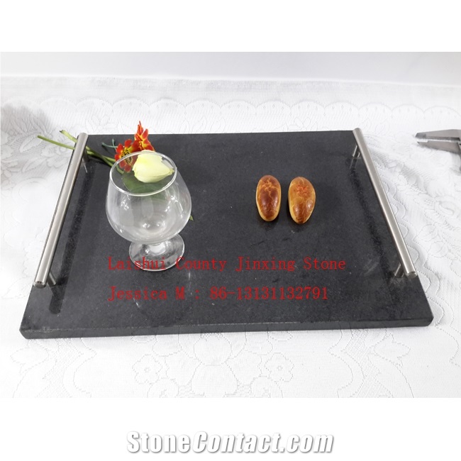 Black Marble Tray with Stainless Steel Handle