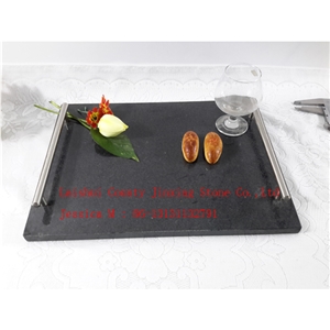Black Marble Tray with Stainless Steel Handle