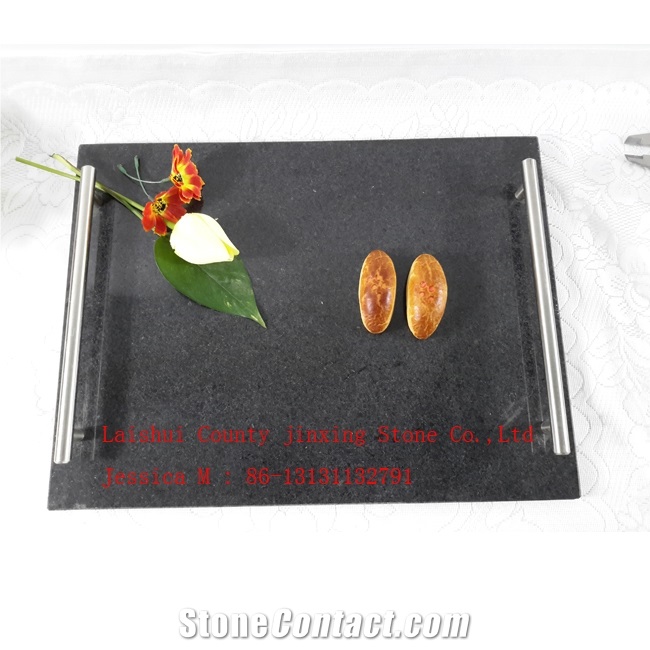 Black Marble Tray with Stainless Steel Handle
