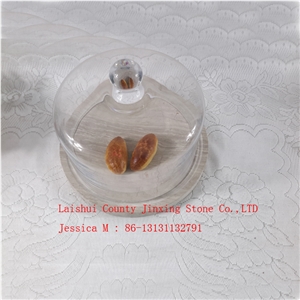 Glass Dome with Wooden Veins Marble Base