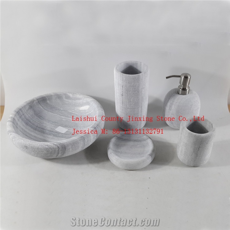 Grey Marble Bathroom Accessory Set / Marble Tumbler , Marble Soap Holder /Marble Toothbrush Holder /Marble Soap Dispenser