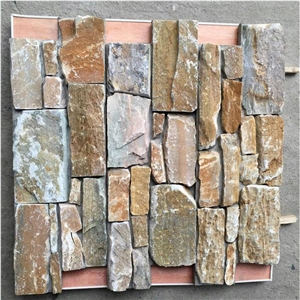 Smc-Cc158 P014 Yellow Slate Well Sale Cement Wall Panels/ Stone Veneer Cladding/Stacked Cement Stone