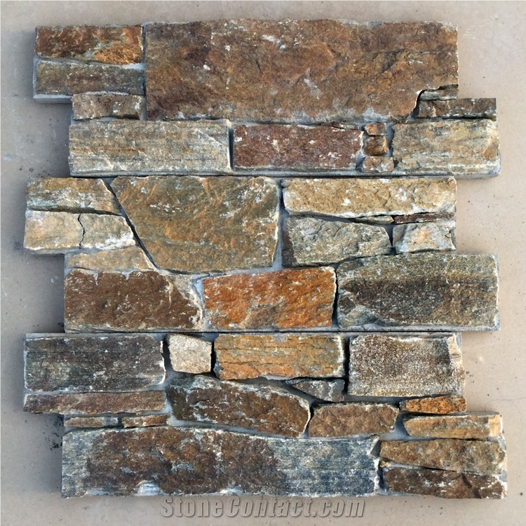 Smc-Cc158 P014 Yellow Slate Well Sale Cement Wall Panels/ Stone Veneer Cladding/Stacked Cement Stone