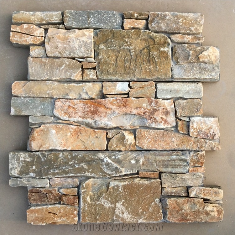 Smc-Cc158 P014 Yellow Slate Well Sale Cement Wall Panels/ Stone Veneer Cladding/Stacked Cement Stone