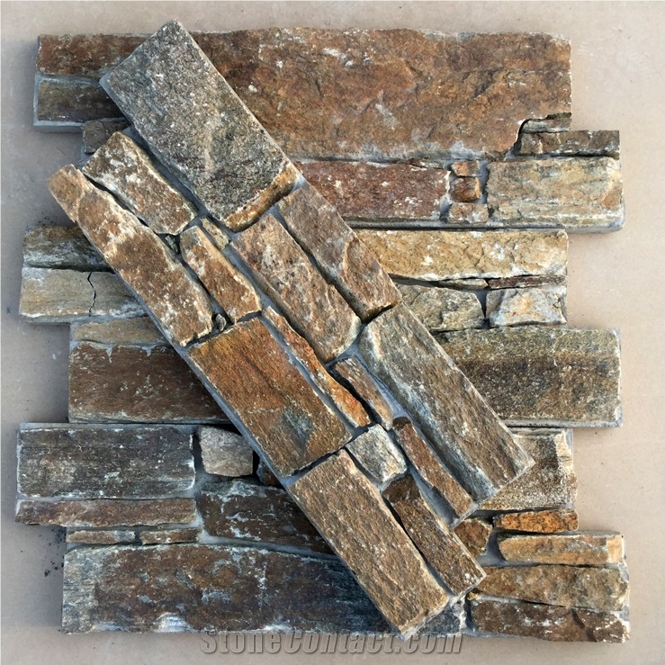 Smc-Cc175 Rusty Quartzite Cultured Stone with Cement on Back /Cement Stacked Stone/ Stone Wall Cladding