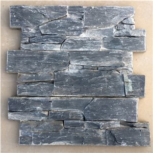 Smc-Cc177 China Hebei Slate P018 Black Cultured Stone/Ledge Stone Veneer/Stacked Stone Wall Cladding/Cement Culture Stone Wall Panel