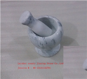 White with Grey Veins Round Marble Mortar and Pestle /Popular Polished White Marble Mortar and Pestle Marble Kitchenware Stone Cooking Tool