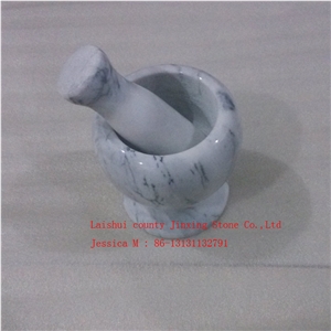 White with Grey Veins Round Marble Mortar and Pestle /Popular Polished White Marble Mortar and Pestle Marble Kitchenware Stone Cooking Tool