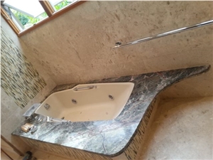 Textured Verde Rainforest Marble Tub Deck